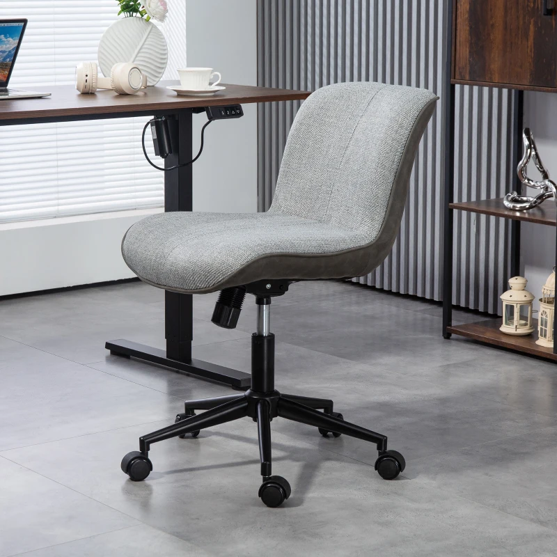 HOMCOM Chaise de bureau pivotante sans accoudoirs, hauteur et inclinaison réglables, capacité 120 kg, gris foncé