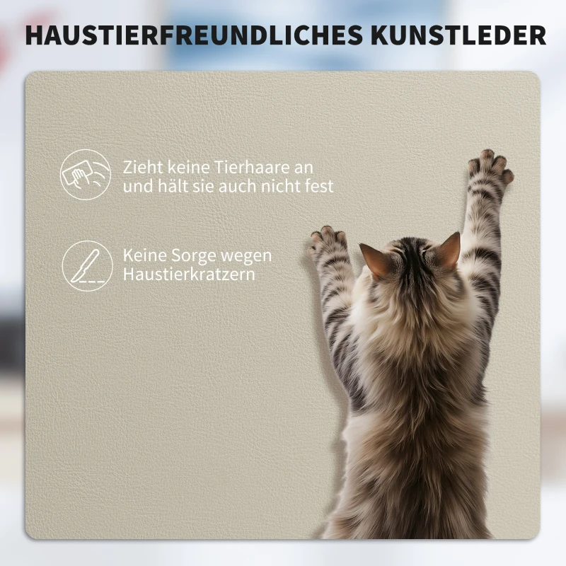 HOMCOM Bürostuhl mit tierfreundlichem Kunstleder-Bezug, Fußstütze, höhenverstellbar, rollbar, Beige