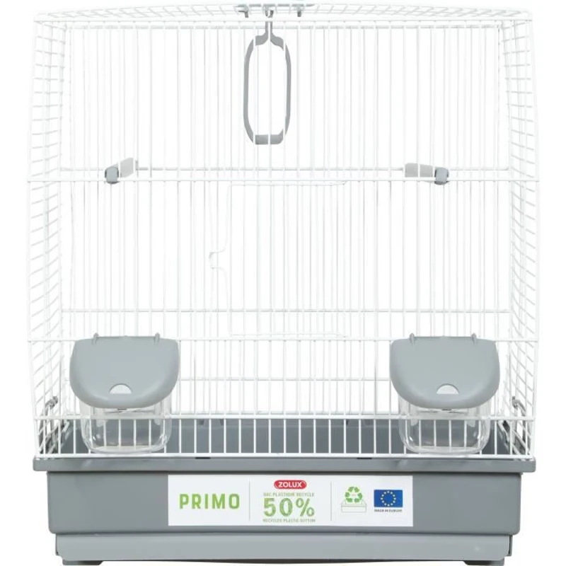 Cage d'élevage oiseaux - Zolux - Primo  40 x 25,5 x 44 cm - 2 perchoirs - 2 mangeoires - Balançoire - Blanc et gris