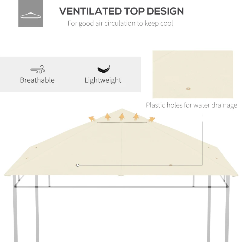 Outsunny Ersatzdach für Pavillon 3x3m wasserabweisend Pavillondach mit 8 Wasserabflusslöcher Cremeweiß