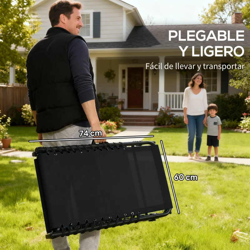 Outsunny Tumbona Plegable Ajustable de 4 Posiciones con Sistema de Cordones para Exterior Marco Acero 189x58x30 cm Negro