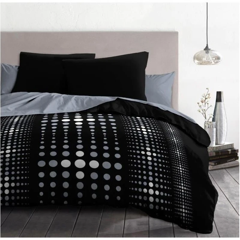 Parure de couette Microfibre STEEVY 220x240cm et 2 taies d'oreillers 63x63cm Noir