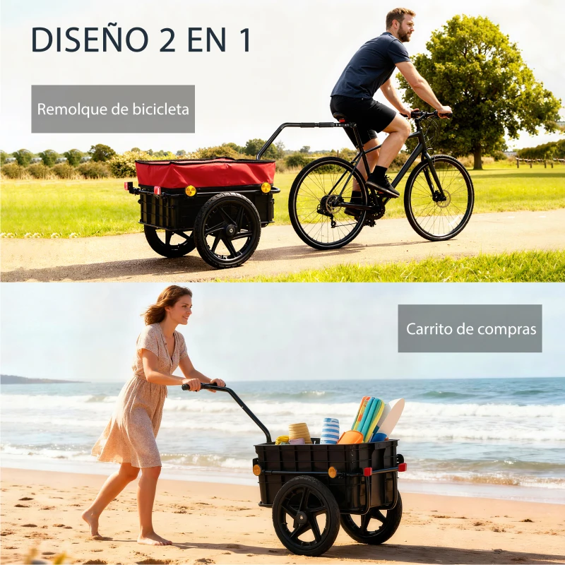 HOMCOM Remolque de Bicicleta 40 kg Cubierta de Tela Oxford con Reflectores y Marco de Acero 144x59x80 cm Rojo y Negro