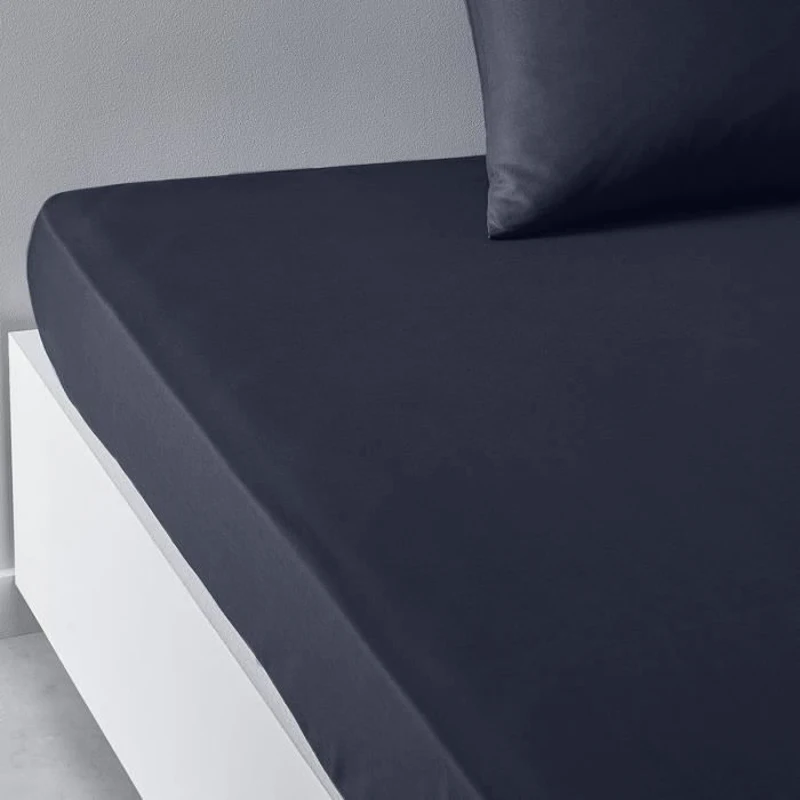 Drap housse TODAY Essential - 140 x 200+30 cm - 2 personnes - 100% Coton uni - Navy