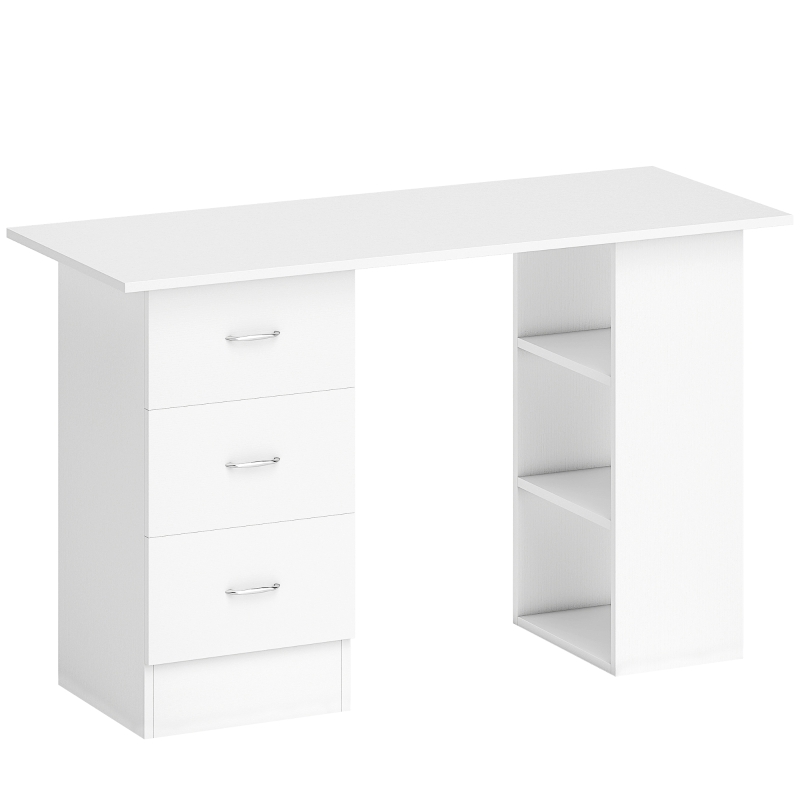 HOMCOM Bureau avec rangement, table informatique 120 x 50 cm, bureau d'ordinateur avec étagères et tiroirs, pour petits espaces, chambre à coucher, blanc