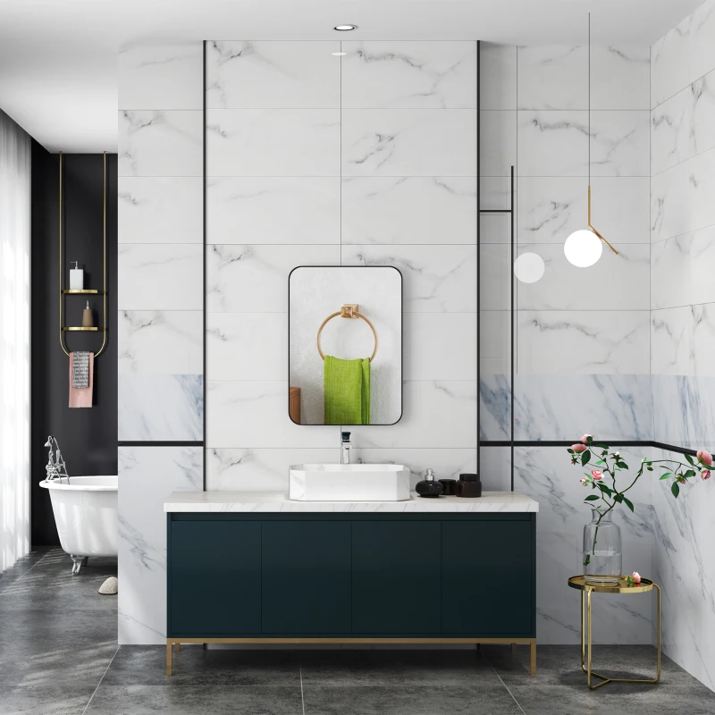 HOMCOM Badspiegel Wandspiegel Splitterschutzfolie Metallrahmen Badezimmer 50 x 70 cm Schwarz