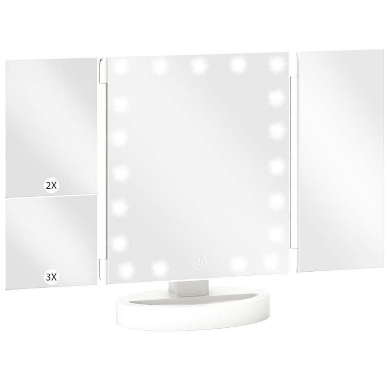 HOMCOM Specchio Trucco con Luce Ingrandimento 1X/2X/3X Rotazione Libera di 180° 21 Luci LED Interruttore Touch Bianco