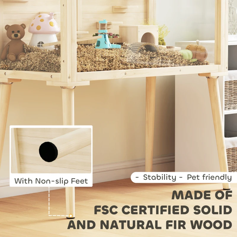 PawHut Hamsterkäfig, Zwerghamstergehege, Kleintierstall mit Zubehör, Wasserflasche, 110 x 52 x 101 cm, Holz, Kunststoff