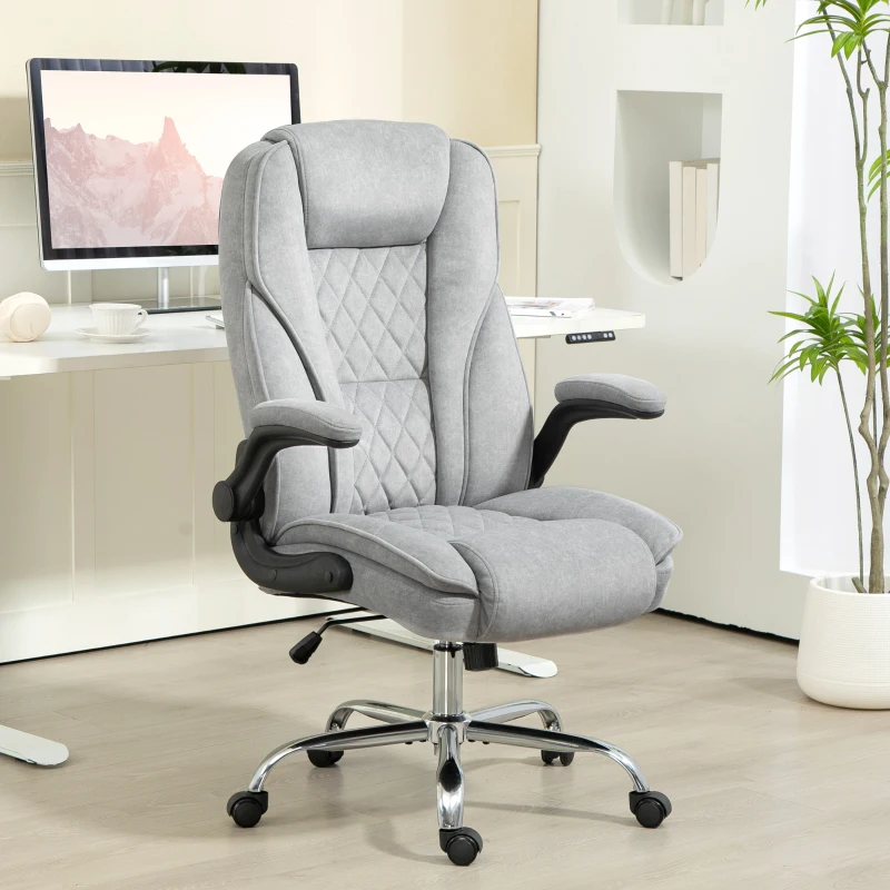 HOMCOM Fauteuil de bureau, chaise bureau ergonomique, hauteur réglable, accoudoirs relevables, 70 x 70 x 114-122 cm, gris