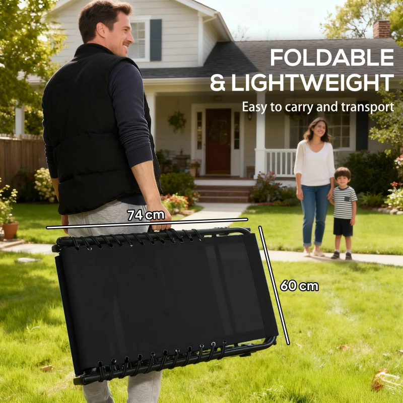 Outsunny Foldable Sun Lounger, Outdoor 4 Level Adjustable Backrest Reclining Chaise Chair, Steel Frame Recliner Chair for Camping, Hiking, Black