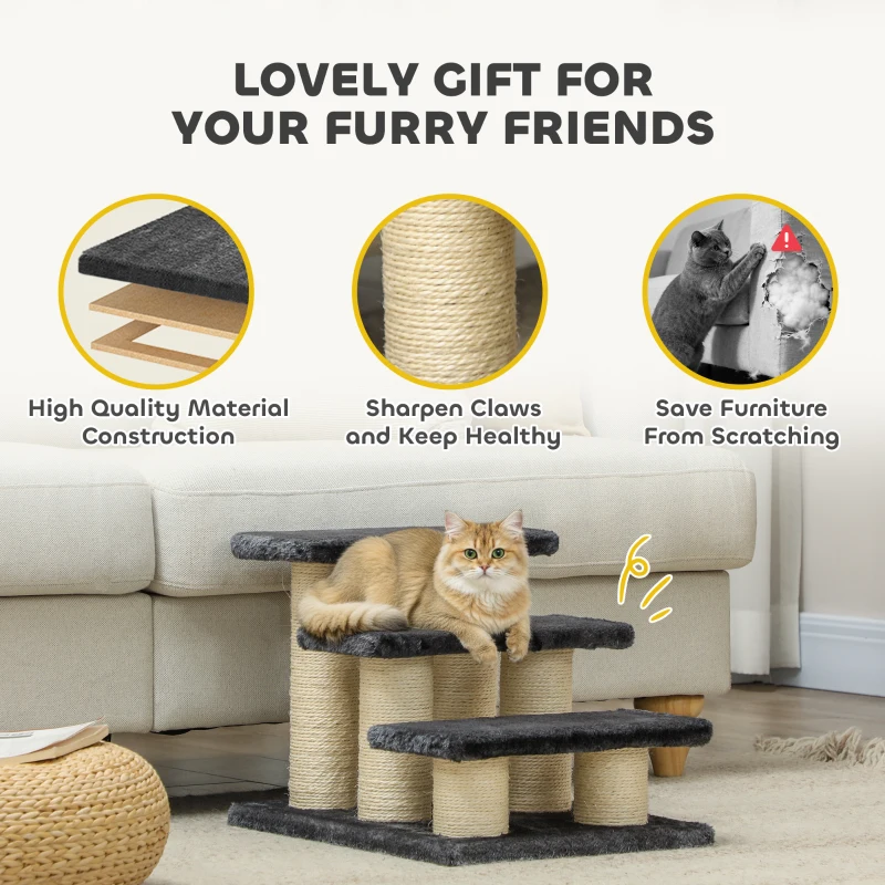 PawHut Scala per Gatti Struttura in Sisal 45 × 35 × 34cm Grigio Scuro