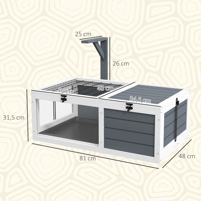 PawHut Schildkrötenhaus, Reptilienbox mit 2 Räumen, Deckel, Kunststoffschalen, Fenster, Holz, Grau