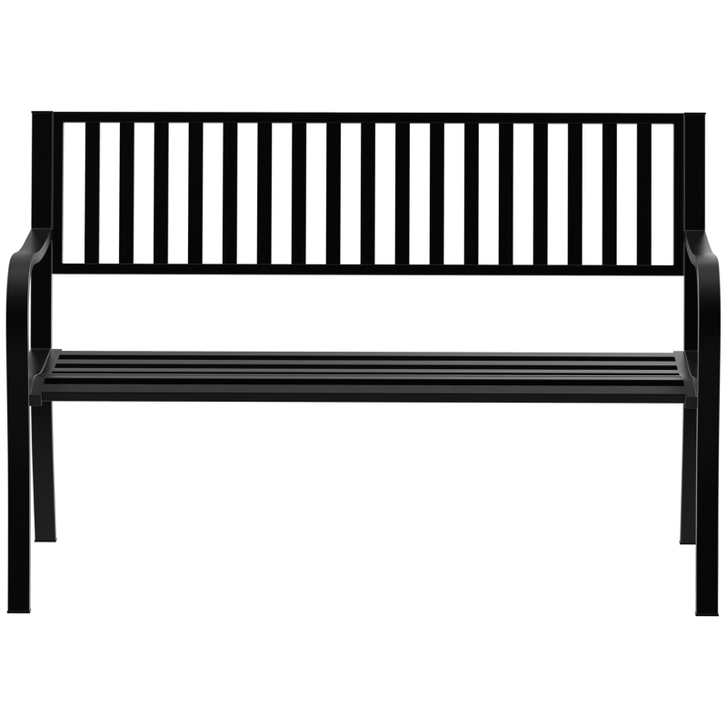 Outsunny Metal Garden Bench Loveseat with Slatted Seat, Black
