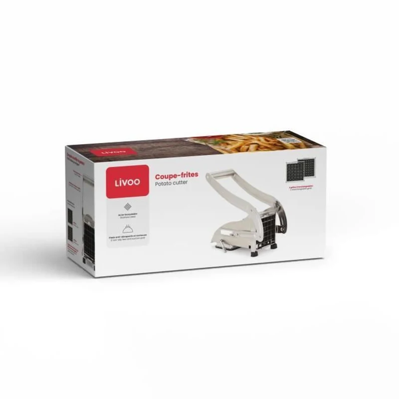 Coupe-frites - LIVOO - MEN410 - Acier inoxydable - 2 grilles - Pieds antidérapants et ventouse - Grilles compatible lave-vaisselle