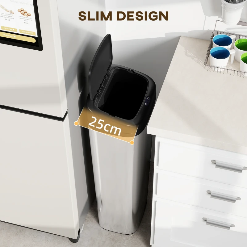 HOMCOM 50L Stainless Steel Sensor Bin - Silver Tone