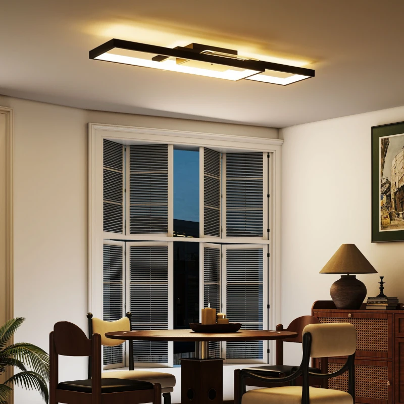 HOMCOM Plafonier LED dreptunghiular 43W, plafonier 3000-6000K, 4600LM, telecomandă, 70 x 30 cm, negru