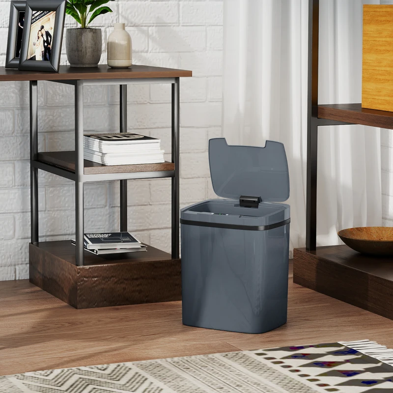 HOMCOM 15L Sensor Bin, Automatic Touchless Kitchen Bin, Easy Clean, Battery Operated for Home Office, Bedroom, Bathroom, Grey