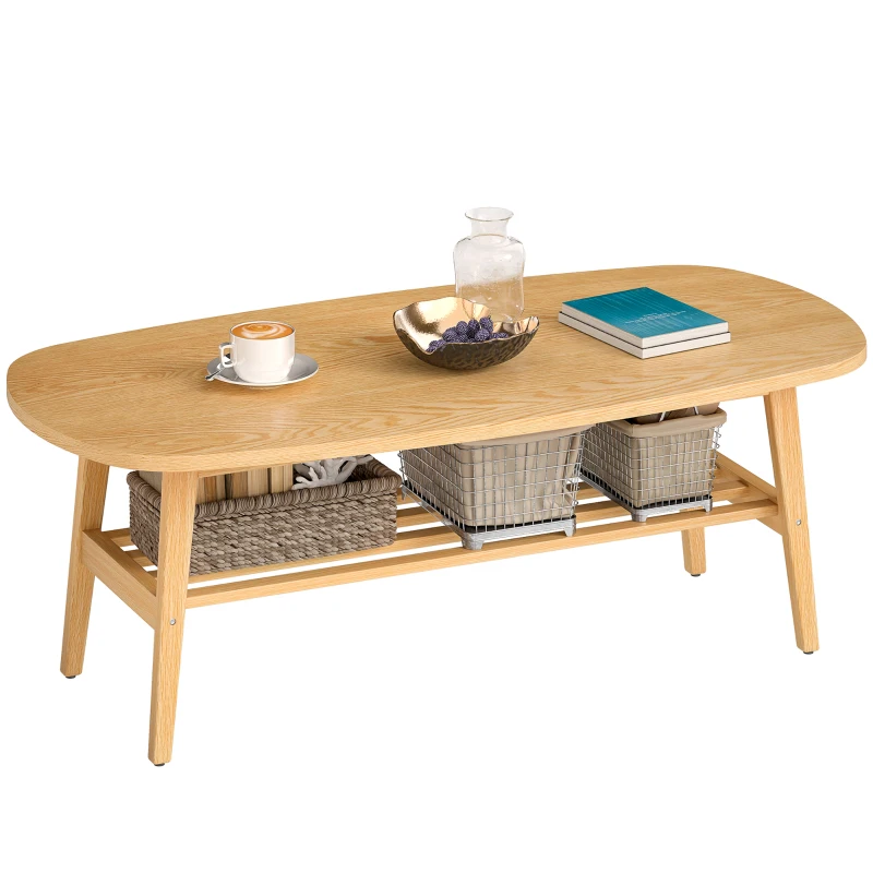 HOMCOM Mesa de Centro Moderna Mesa Baja con Estante Abierto y Patas de Madera para Salón Carga 100 kg 120x60x42cm Natural