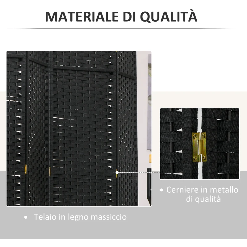 HOMCOM Paravento Divisorio da Interni Pieghevole a 6 Ante Intrecciato, 240x170 cm, Nero