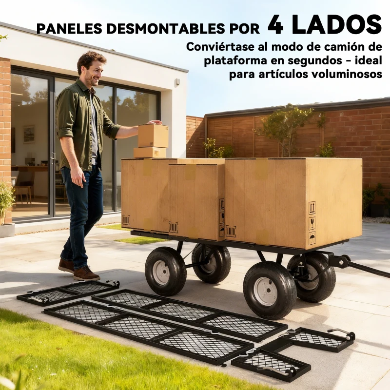 Outsunny Carro Playa con Ruedas Grandes Asa Ajustable y Bolsa Impermeable Removible Carga 300 kg 105x51x54 cm Verde