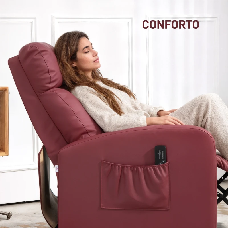 HOMCOM Poltrona de Massagem Reclinável com 2 Zonas de Massagem 8 Programas e 5 Níveis de Intensidade 68x88x98 cm Borgonha
