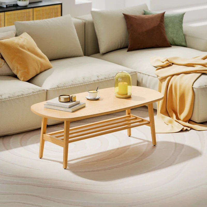 HOMCOM Mesa de Centro Moderna Mesa Baja con Estante Abierto y Patas de Madera para Salón Carga 100 kg 120x60x42cm Natural