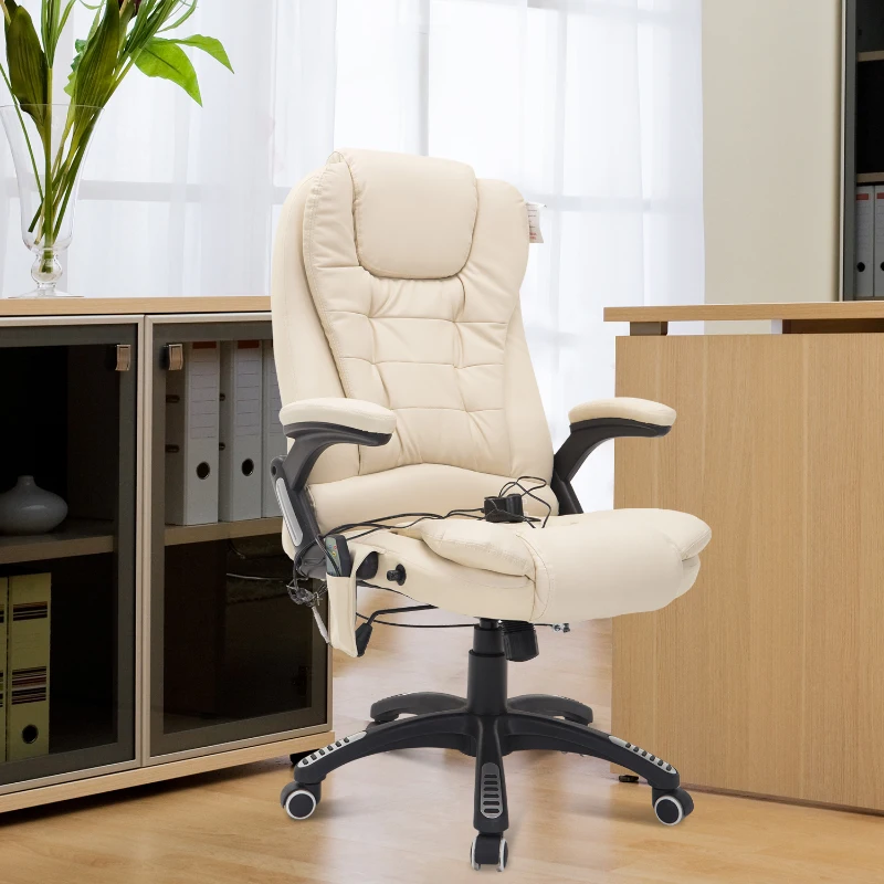Homcom Fauteuil de Bureau Massant Crème 62 x 68 x 121 cm