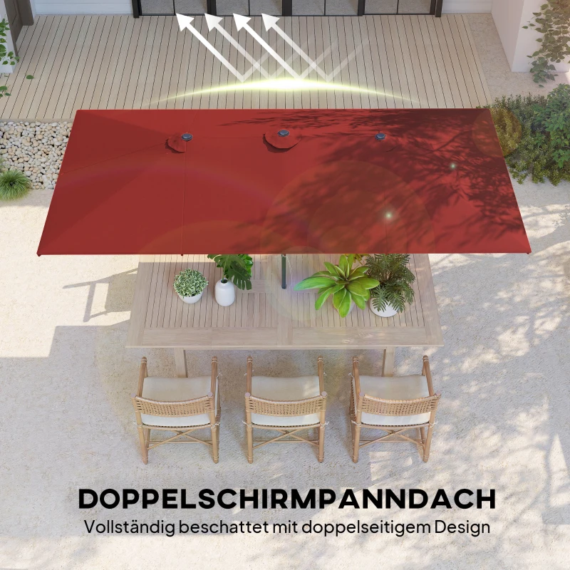 Outsunny Großer Sonnensschirm, höhenverstellbar, neigbar, 150x295x170-214 cm, Weinrot
