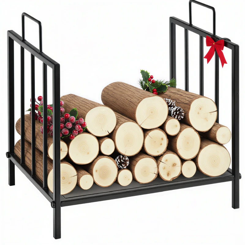 HOMCOM Range bûches Porte-bûches Etagère porte bois de cheminée charge max. 15 Kg dim. 44L x 33l x 46H cm métal époxy noir