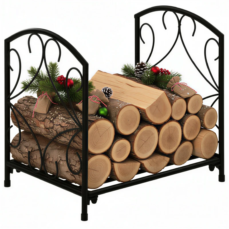 Outsunny Range-bûches porte buche de cheminée pieds surélevés pour intérieur et extérieur, cadre en métal, 39,5x31,5x39,5cm, noir