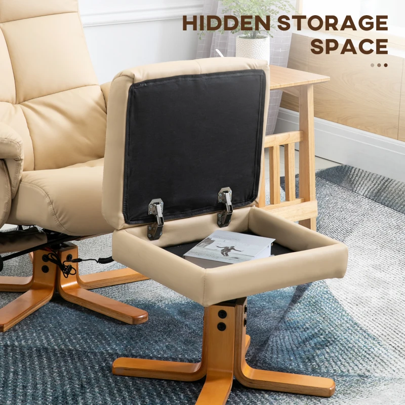 HOMCOM Poltrona Massaggiante Reclinabile a 145° con Pouf Poggiapiedi, 80x86x99cm, Bianco crema