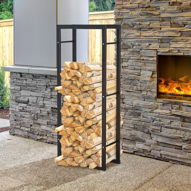 HOMCOM Range bûches Etagère porte bois de cheminée porte-bûches intérieur et extérieur charge max. 100 Kg dim. 60L x 25l x 150H cm métal noir