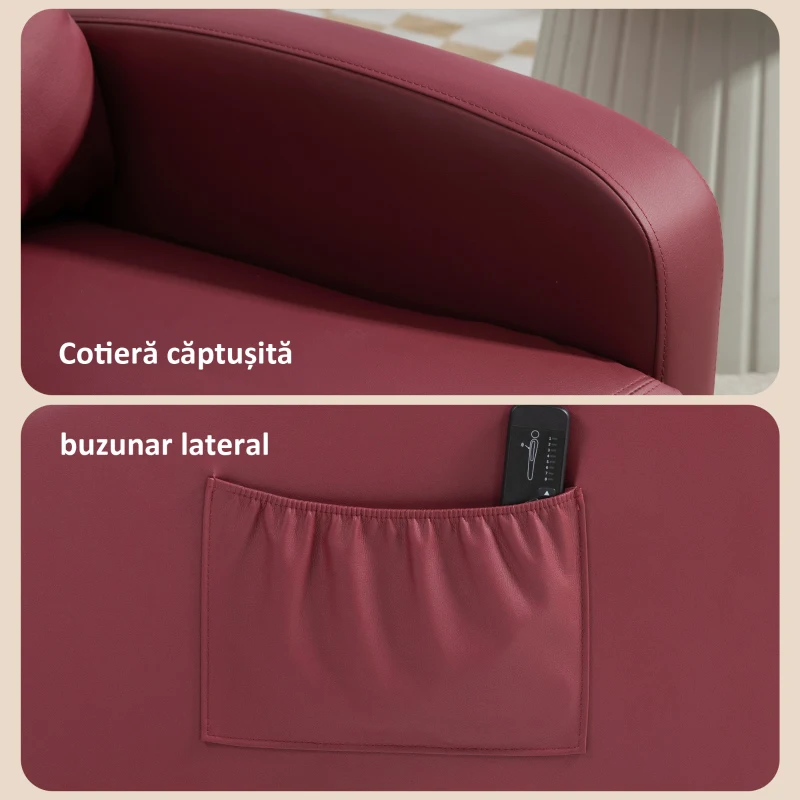 Homcom Fotoliu Masaj 68×88×98 cm – 8 Moduri, Telecomanda & Suport Picioare, Rosu(m-8)