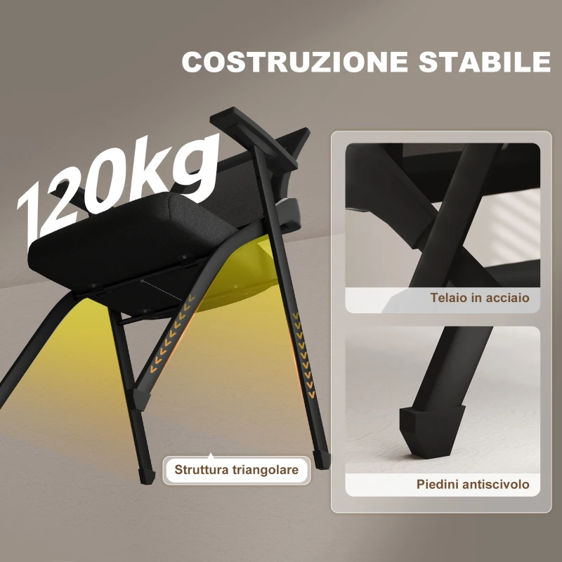 HOMCOM Set 2 Sedie Pieghevoli con Schienale Curvo e Braccioli, in Tessuto Effetto Lino e Acciaio, 61x56x84 cm, Nero