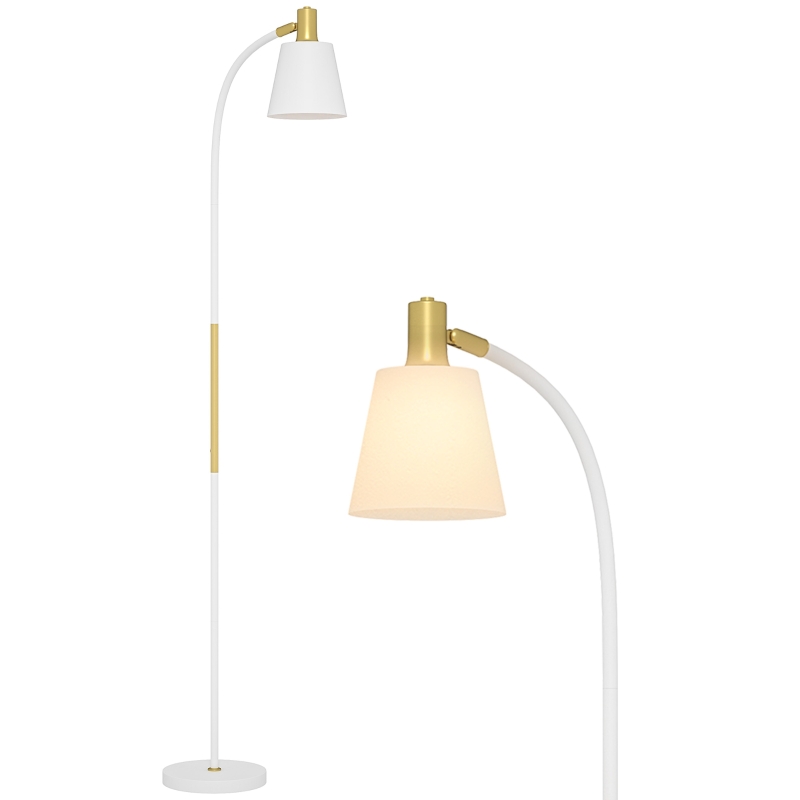 HOMCOM Lampadaire de salon réglable en hauteur 127-160 cm avec interrupteur, douille E27, blanc