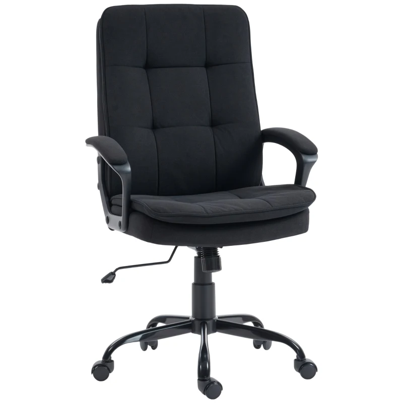 HOMCOM Linen-Look Double-Padded Office Chair - Black