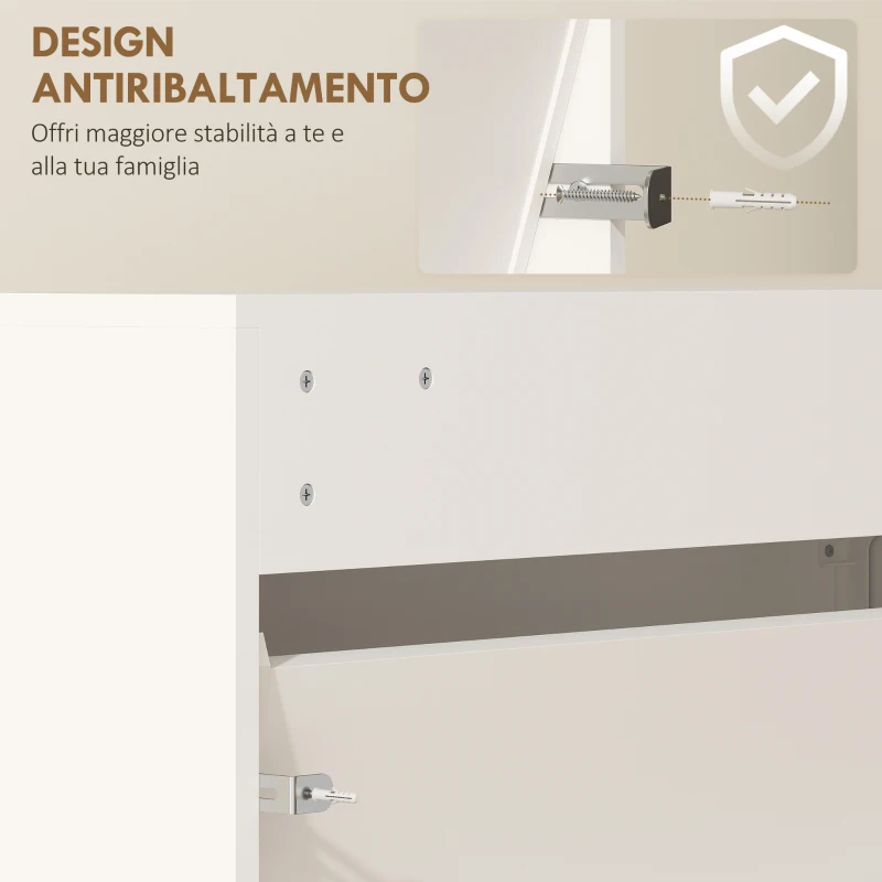 HOMCOM Scarpiera a Specchio con 3 Cassetti a Ribalta per 9 Paia di Scarpe, in Legno, 65x17x114.5 cm, Bianco