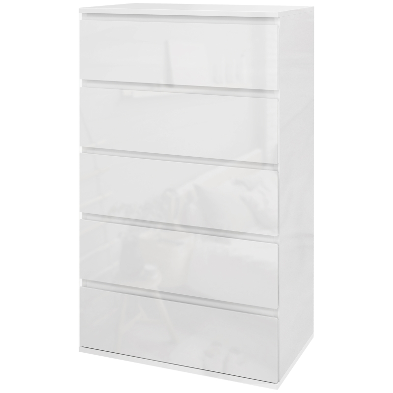 HOMCOM 5-Drawer Modern Dresser, High Gloss Storage Drawer Unit for Bedroom, White