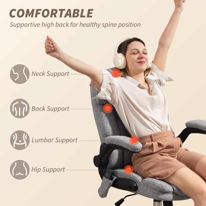 HOMCOM Scaun de Birou cu Masaj la 4 Puncte și Încălzire și Brațe Pliabile, Gri