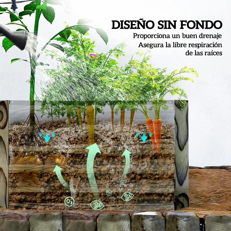 Outsunny Jardinera Exterior Grande Rectangular de Acero Galvanizado para Terraza con Base Abierta 180x90x57,5 cm Natural