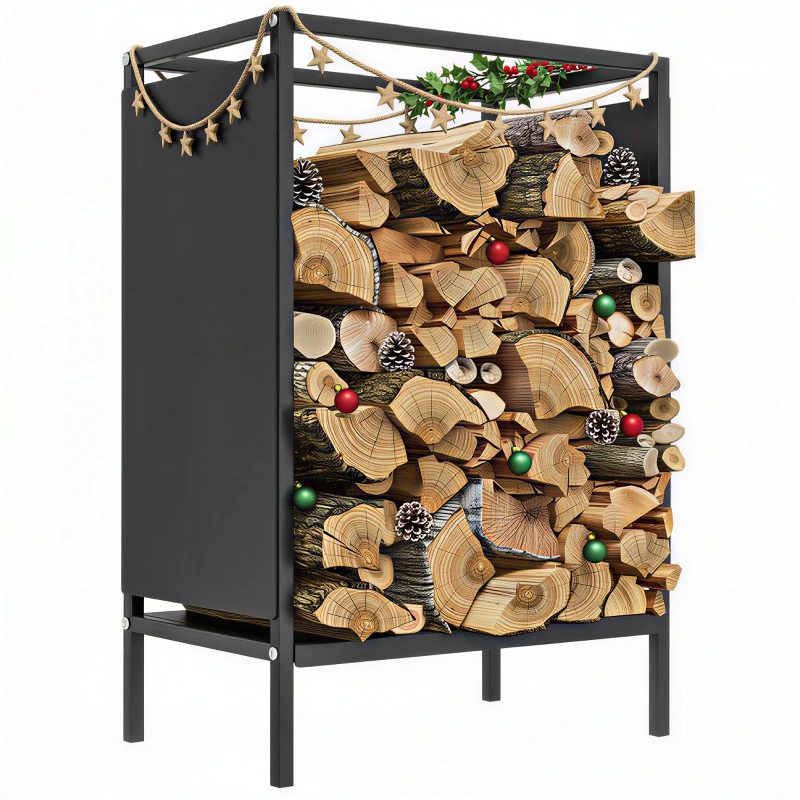 Outsunny Range bûche interieur porte bûche de cheminée support de bois de chauffage pour intérieur extérieur 44x28x65 cm noir