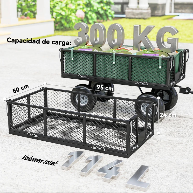Outsunny Carro Playa con Ruedas Grandes Asa Ajustable y Bolsa Impermeable Removible Carga 300 kg 105x51x54 cm Verde