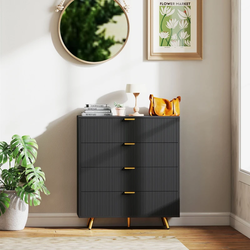 HOMCOM Elegant Four-Drawer Bedside Table - Black