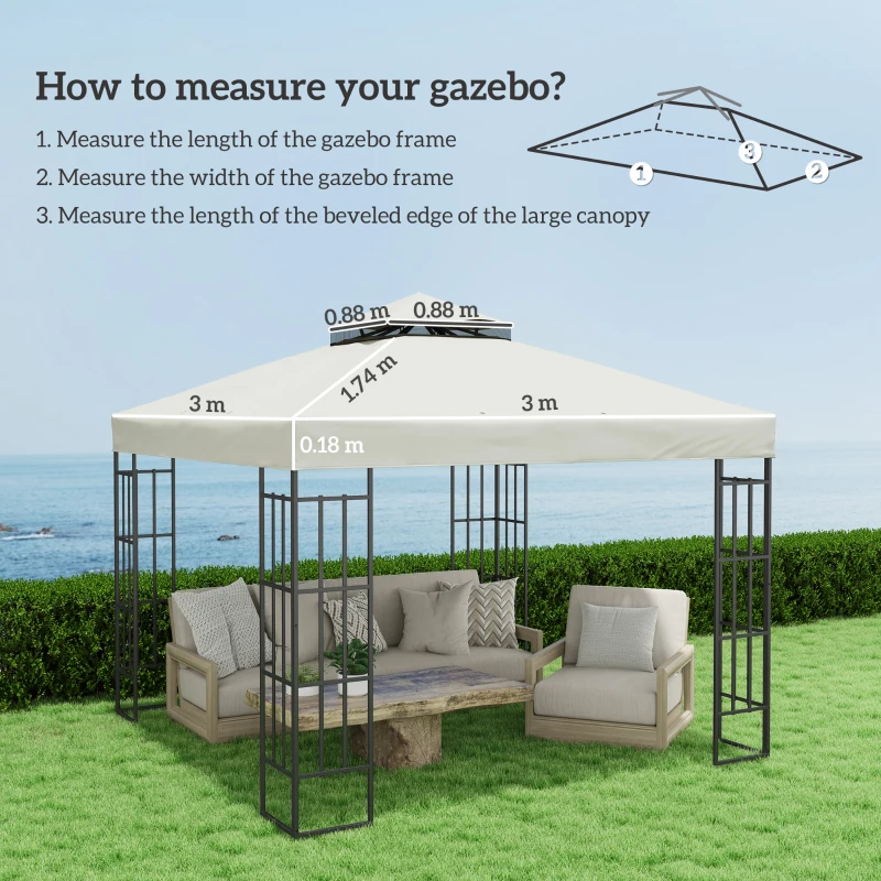 Outsunny Copertura per Gazebo da Giardino 3x3m UPF30+ a 2 Livelli in Poliestere Grigio Chiaro
