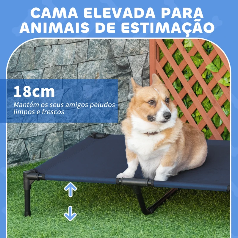 PawHut Cama Elevada para Cães com Tecido Oxford e Estrutura de Metal para Interior e Exterior 92x76x18 cm Azul