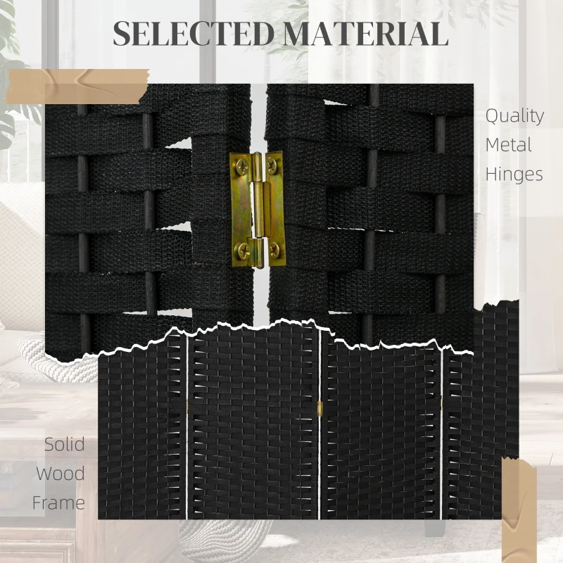 HOMCOM 6 Panel Folding Room Divider, Freestanding Privacy Screen for Living Room, Bedroom and Office, 240 x 170cm, Black