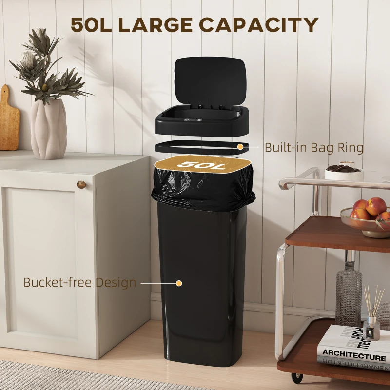 HOMCOM 50L Stainless Steel Sensor Bin - Black