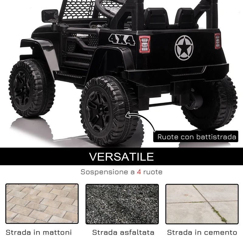 HOMCOM Macchina Elettrica per Bambini 3-6 Anni da 12V con Telecomando, Fari e Clacson, 100x64.2x71 cm, Nero