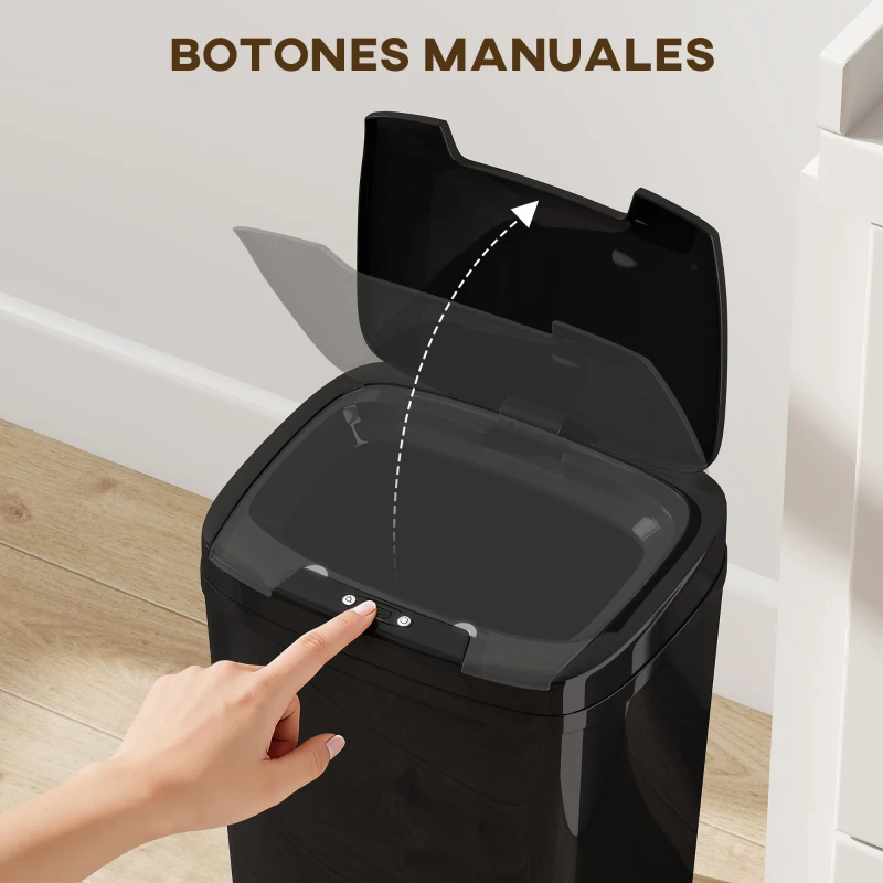 HOMCOM Cubo de Basura Cocina Automático 15 L con Sensor Infrarrojo y Modo Manual Anillo de Retención Antihuellas Negro