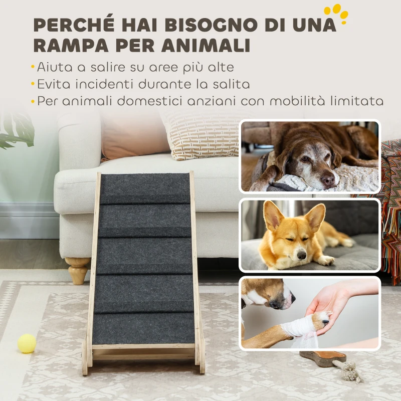 PawHut Rampa per Cani Pieghevole e Antiscivolo con Altezza Regolabile su 4 Livelli per Animali fino 15kg